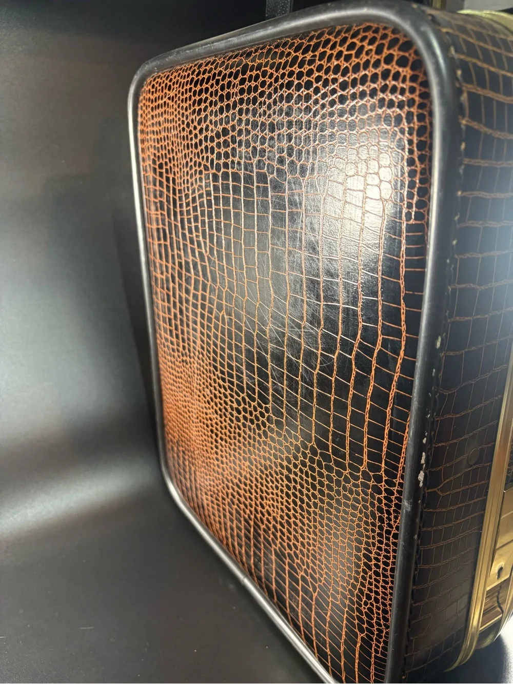 Vintage women’s Brown Croc-Embossed Travel Case with Gold Accent
